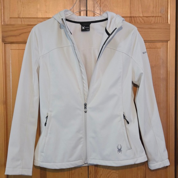 Spyder Jackets & Blazers - Spyder Womens Off White Hooded Softshell Fleece Lined Jacket Medium